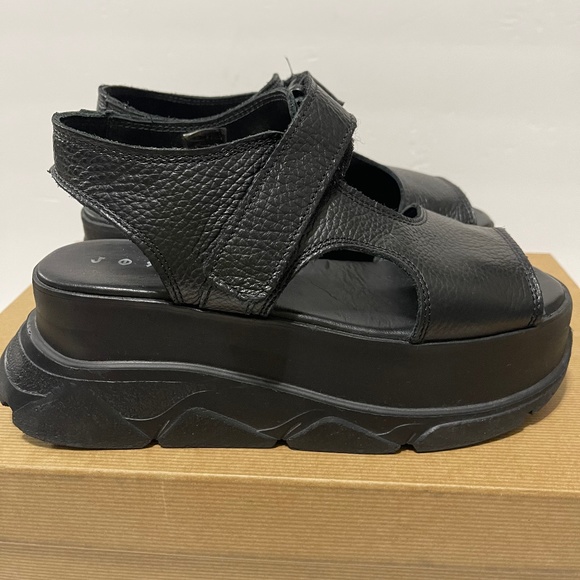 JOSHUA SANDERS BLACK SPICE WEDGE LEATHER SANDALS SZ36